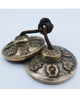 Cymbale tibétaine ou Tingsha 3 métaux avec gravure