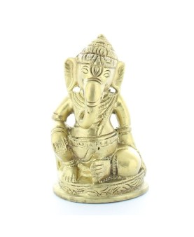 Statuette Ganesh assis en Laiton doré mat 8.2 cm
